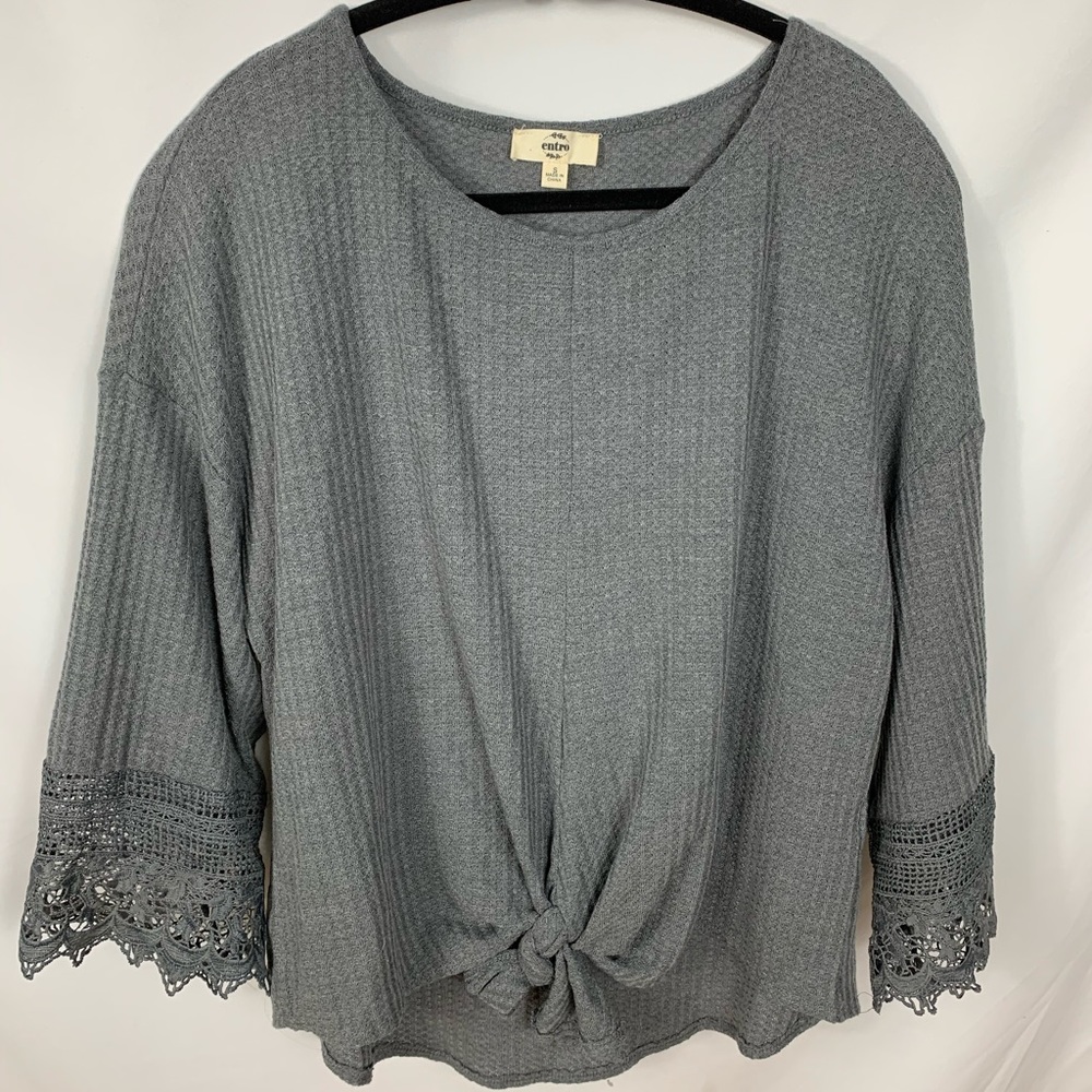 Grey Sweater with Lacy Trim
